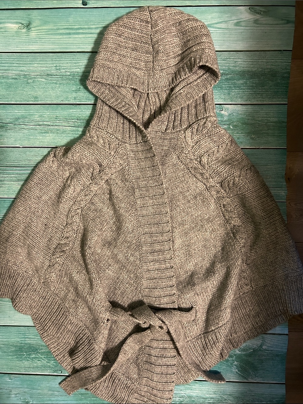 Cynthia Rowley Hooded Knit Poncho in Taupe